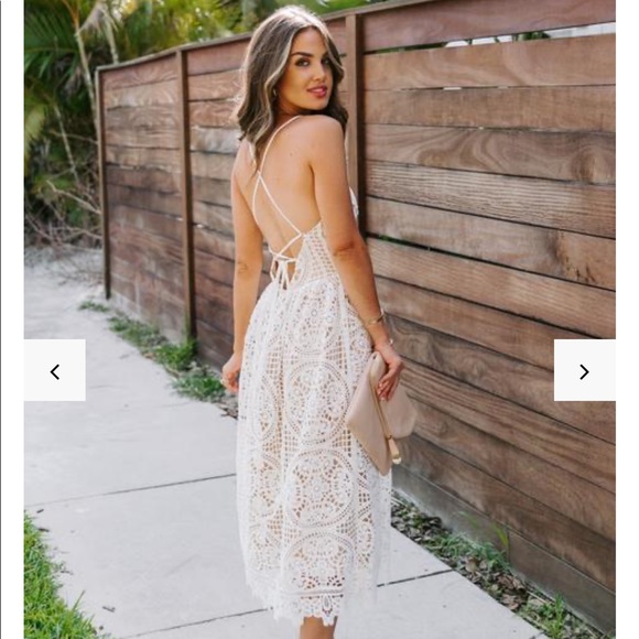 Boho Ivory Lace Crochet Backless Midi Sundress - Picture 15 of 16